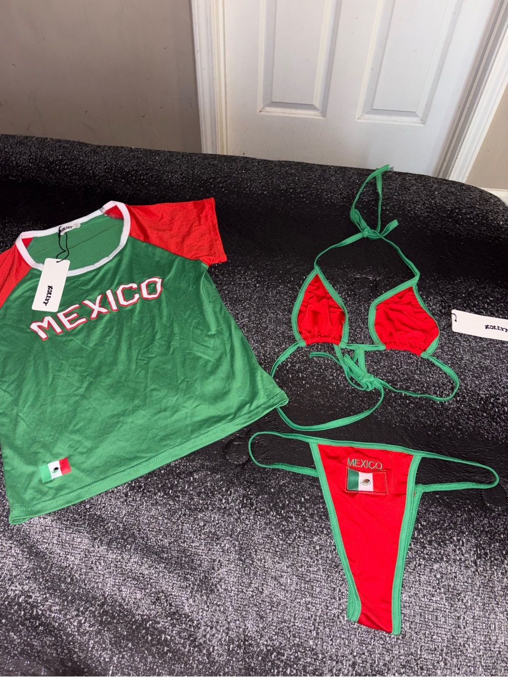 Mexico Green & Red Bikini Set with Graphic Tee